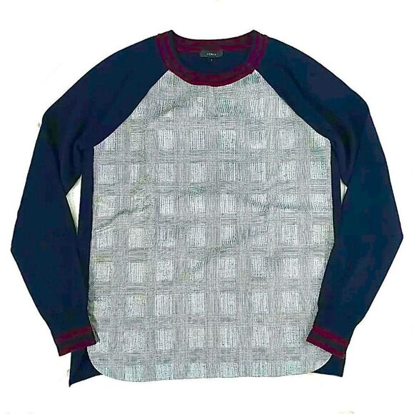 J. Crew Merino wool mixed media front plaid and back Sweater - Picture 1 of 6